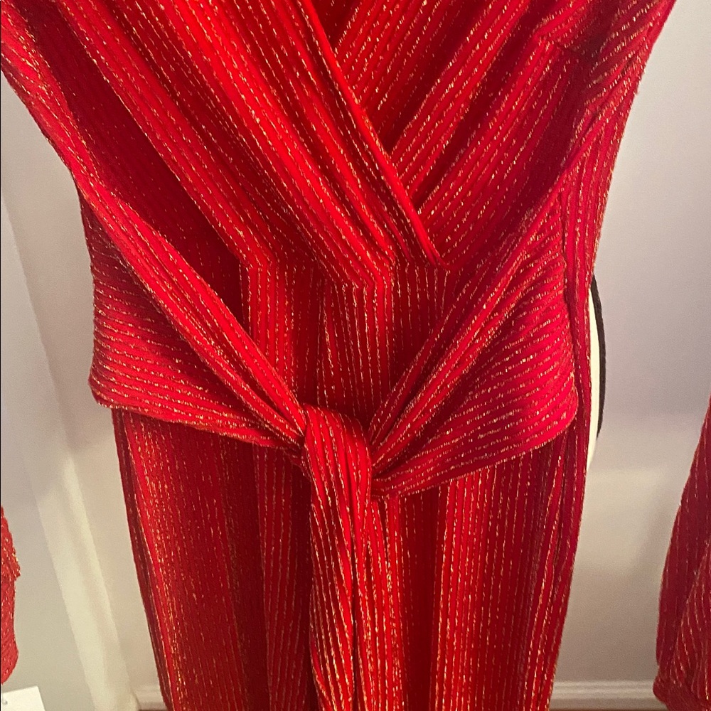 Gibiu USA NWT red with silver threads tie waist jumpsuit - Picture 10 of 12